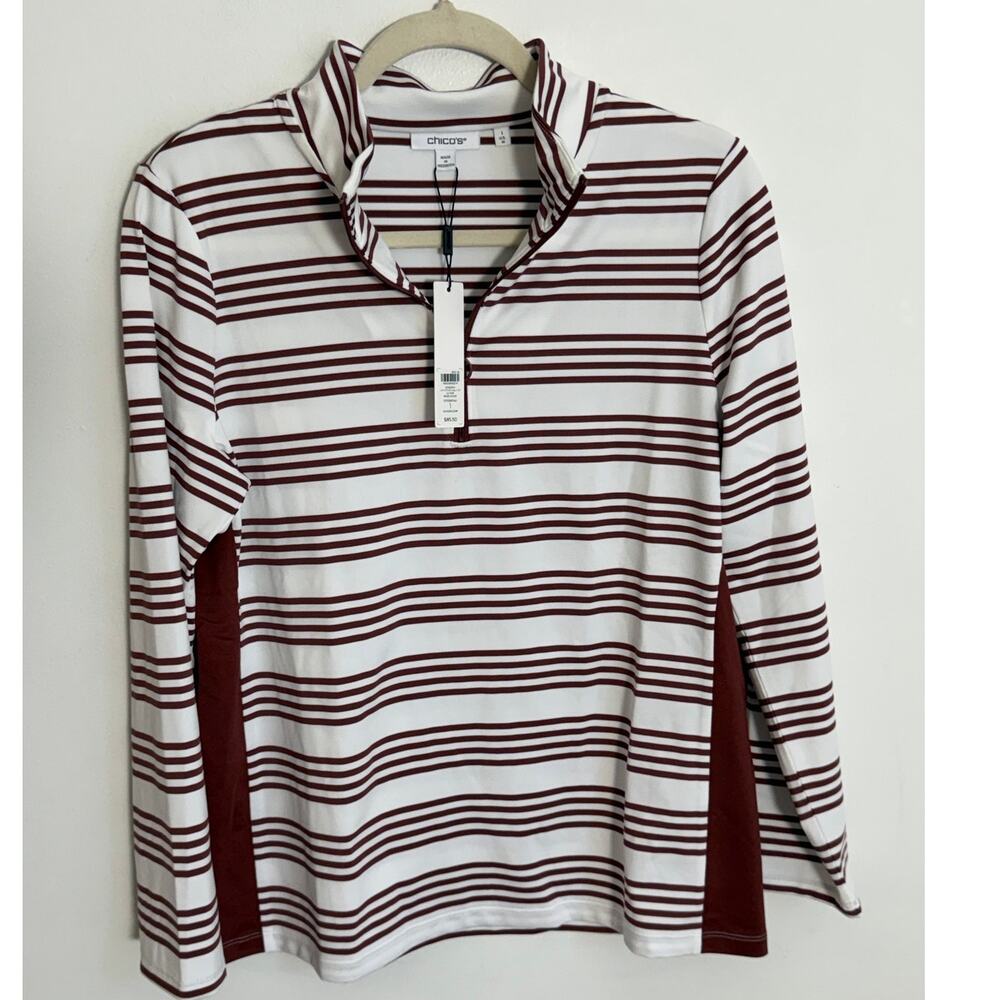 Chico's UPF Striped Rosewood half Zip NWT $85 size Medium